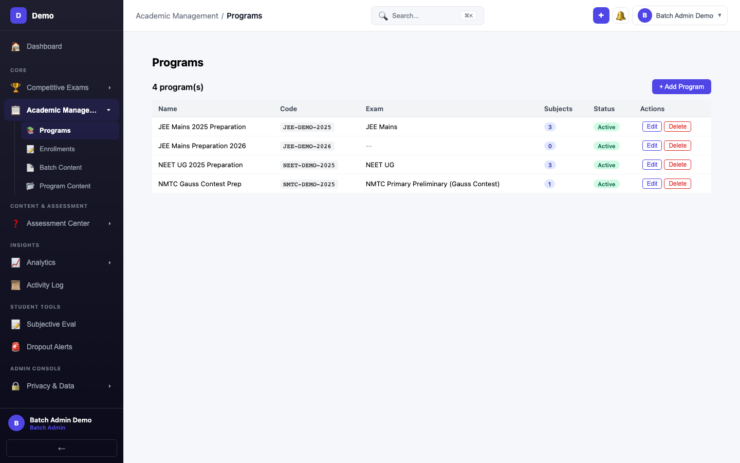 screenshot - Batch Management