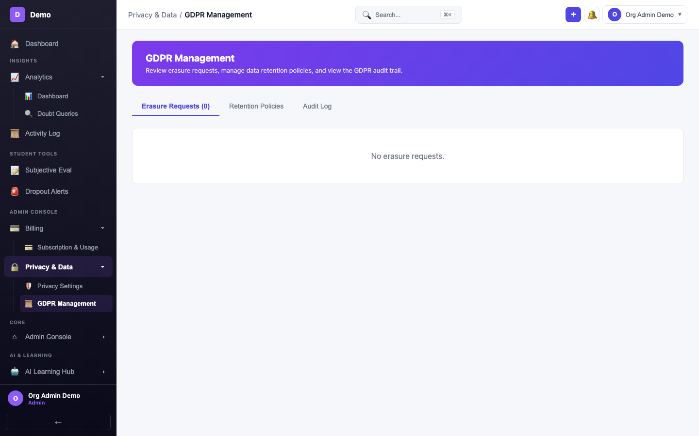 screenshot - GDPR Management