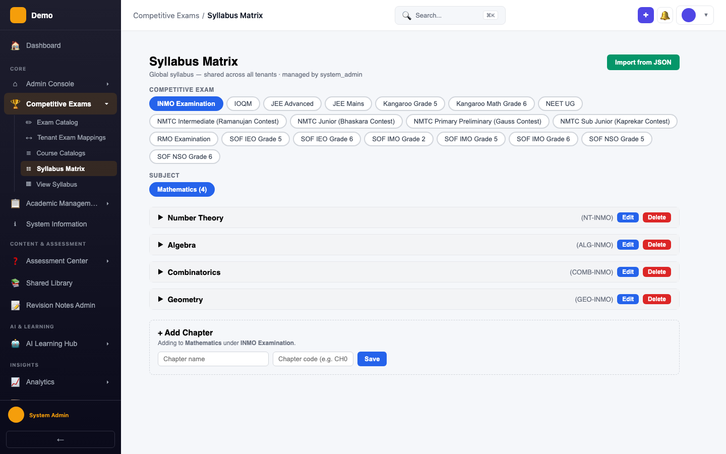 screenshot - Syllabus Matrix