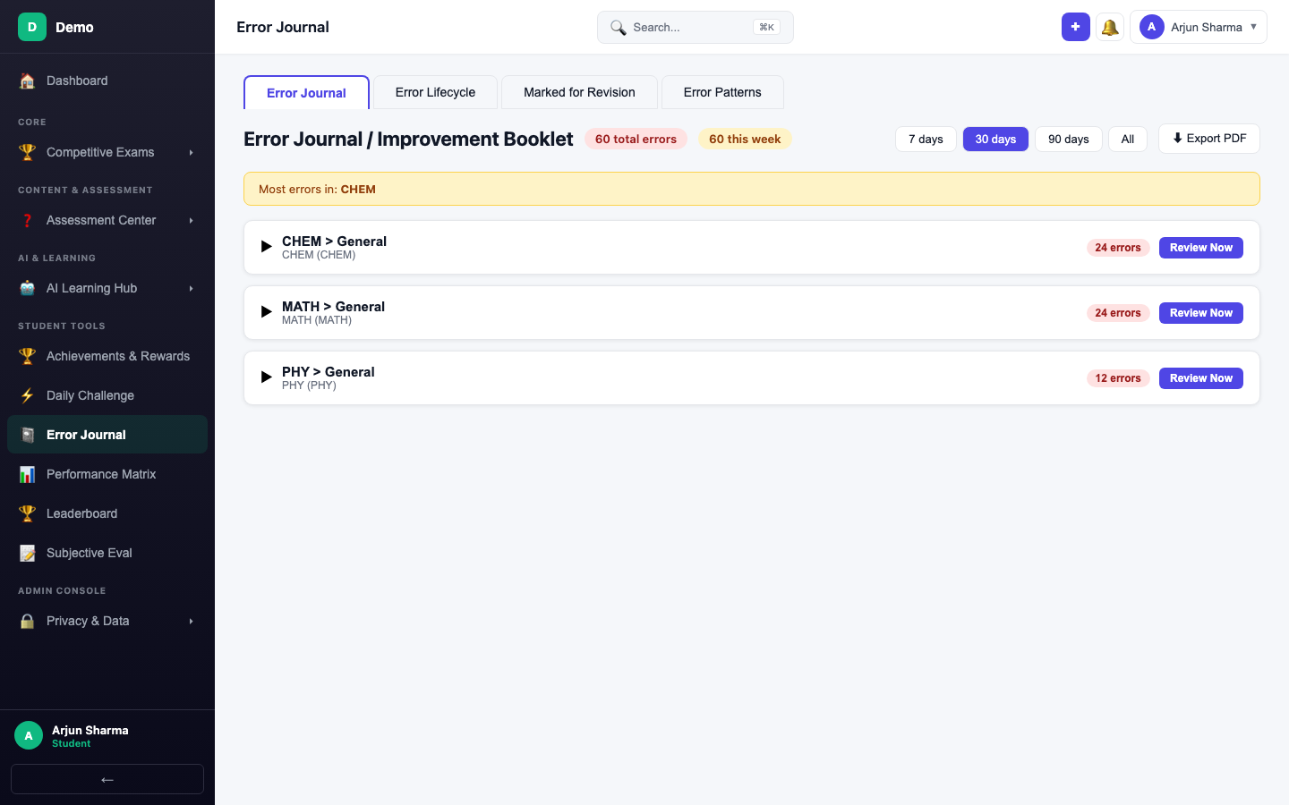 screenshot - Error Journal
