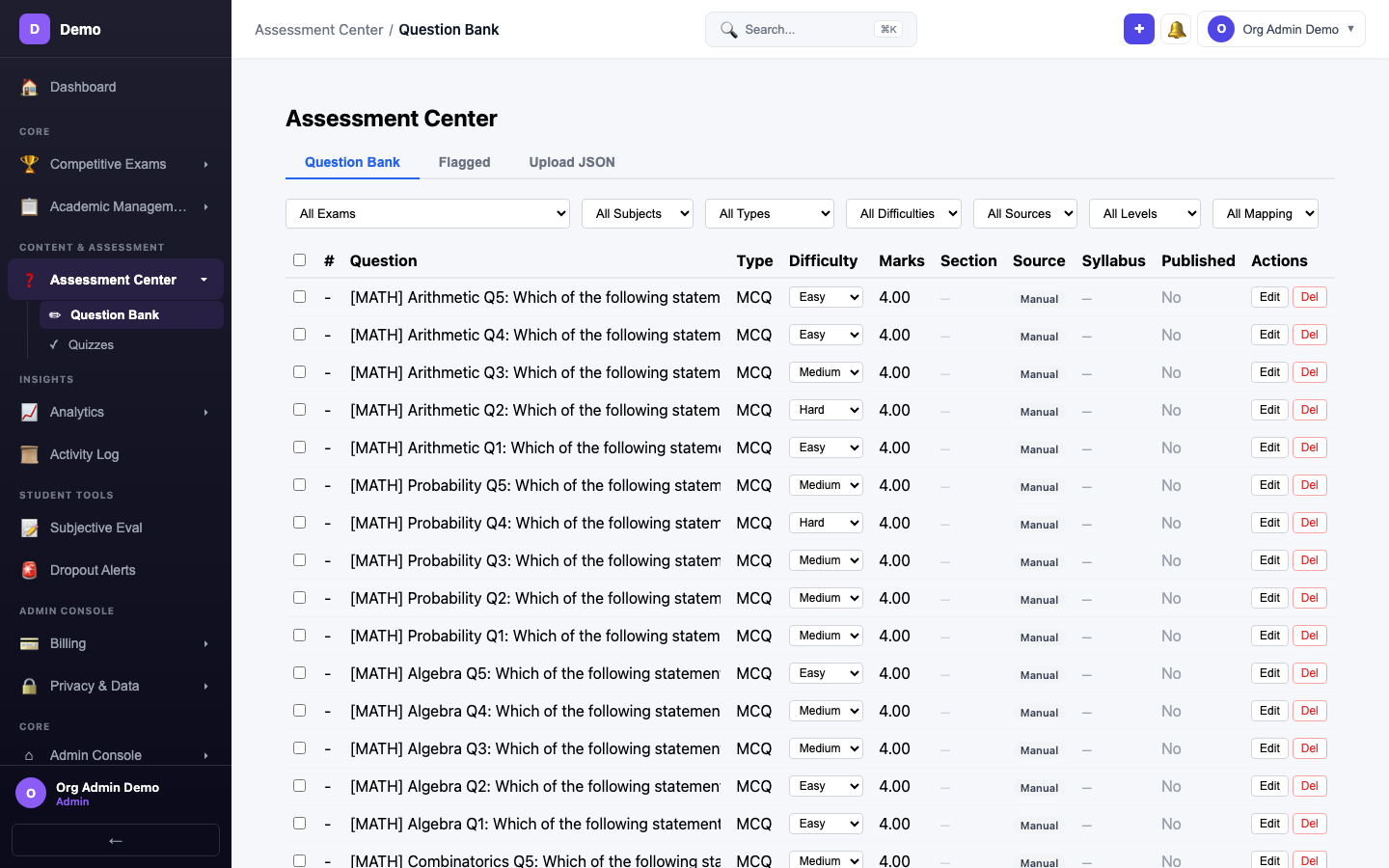 screenshot - Question List
