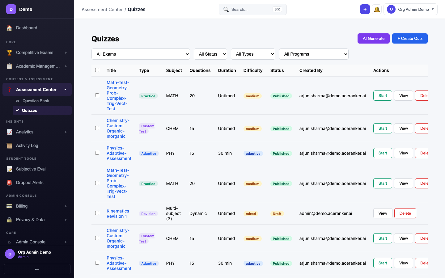 screenshot - Quiz List