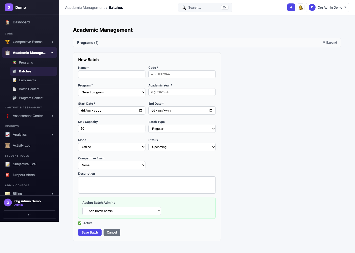 screenshot - Batch Form