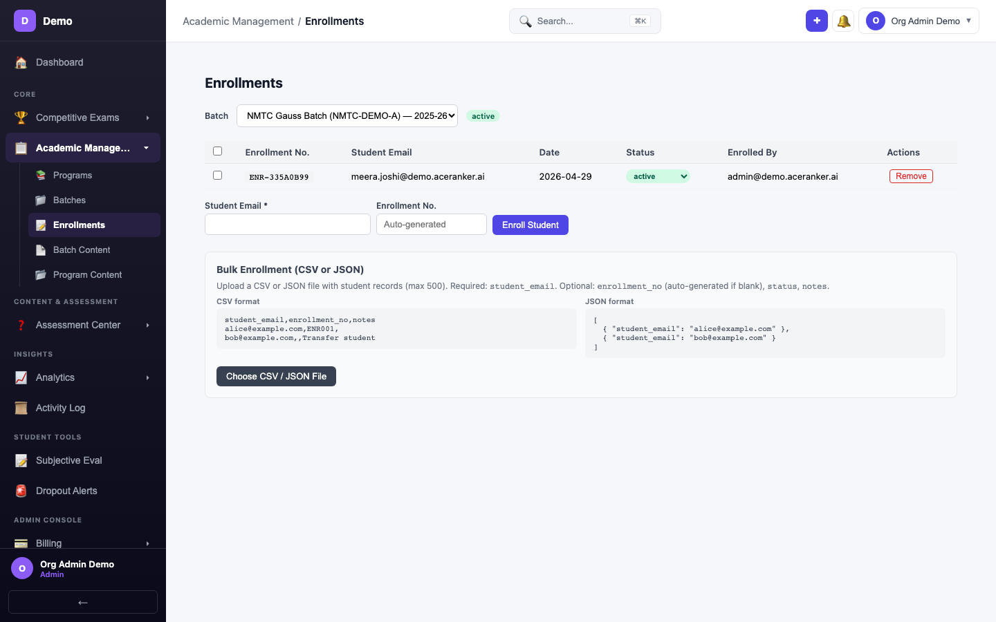 screenshot - Enrollment Form