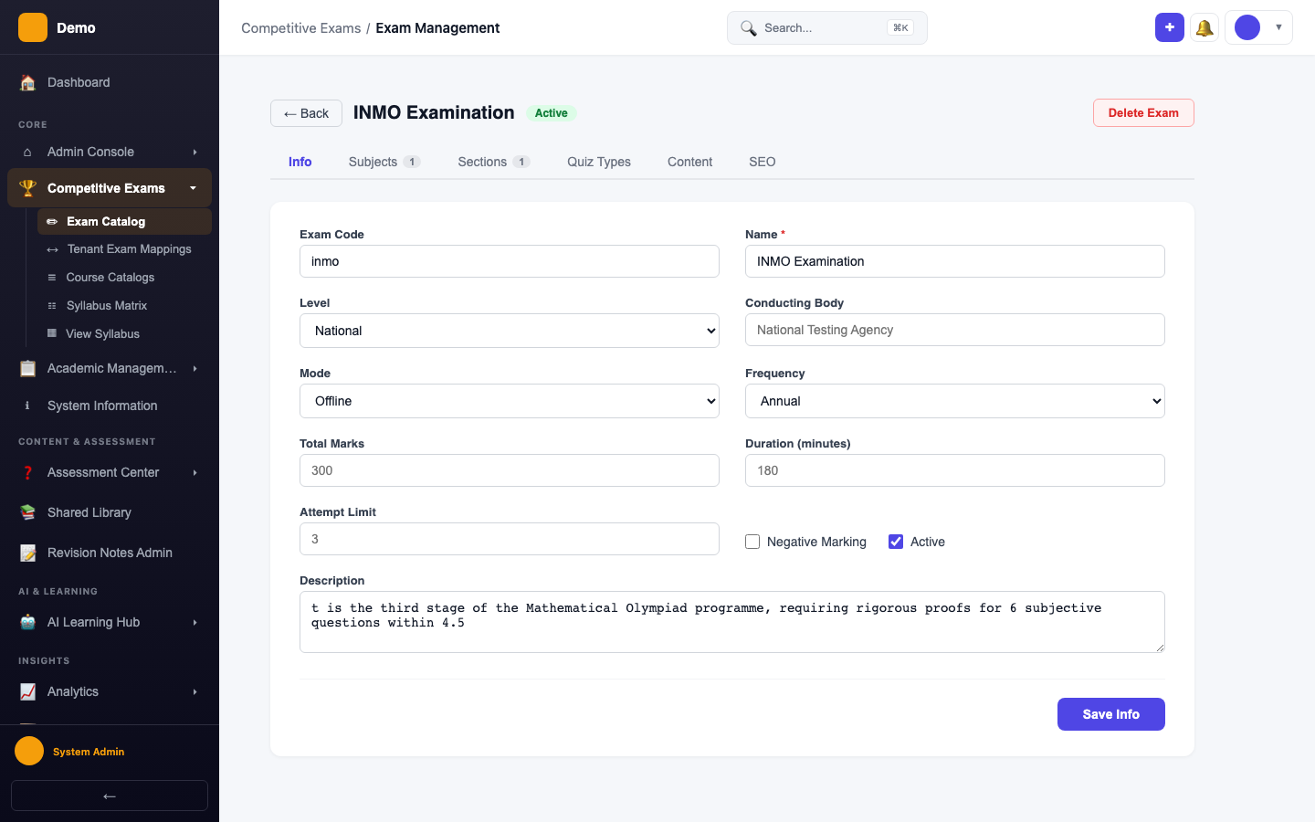 screenshot - Info Tab