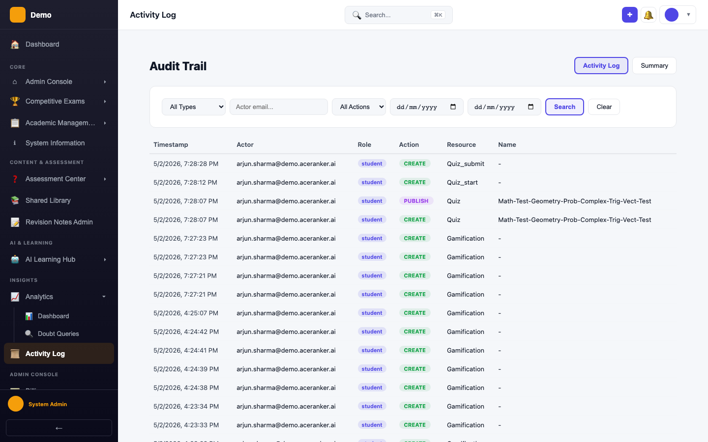 screenshot - Activity Log