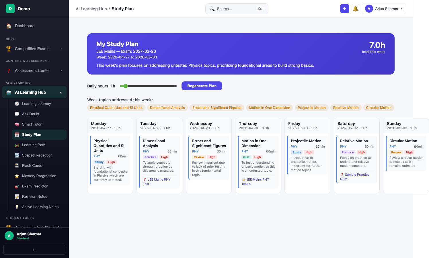 screenshot - Study Plan Page