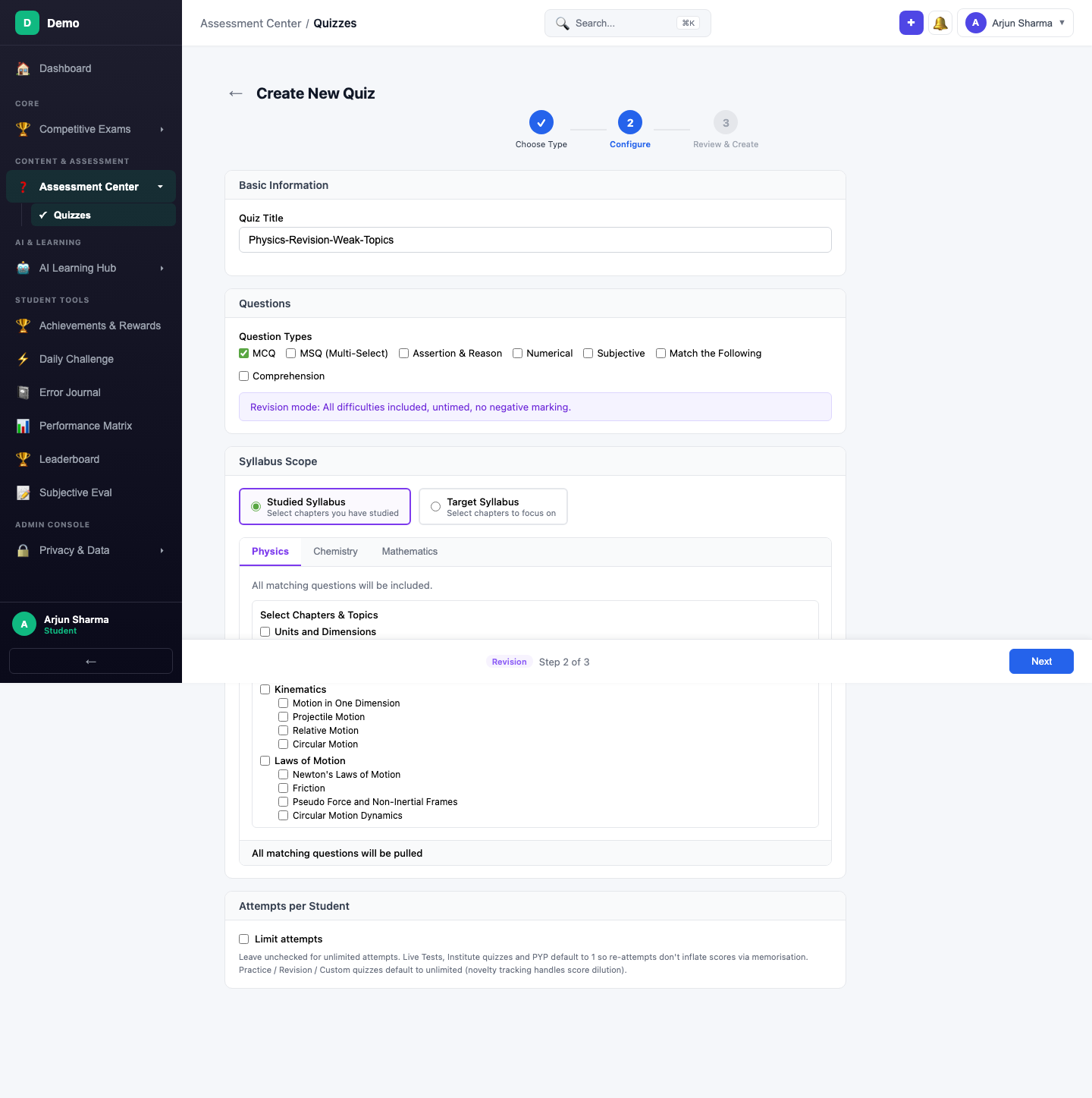 screenshot - Configure Revision