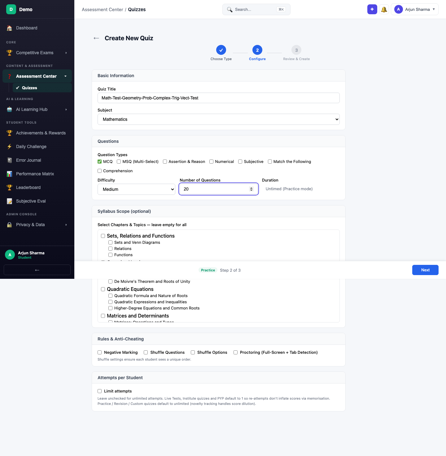 screenshot - Syllabus Scope