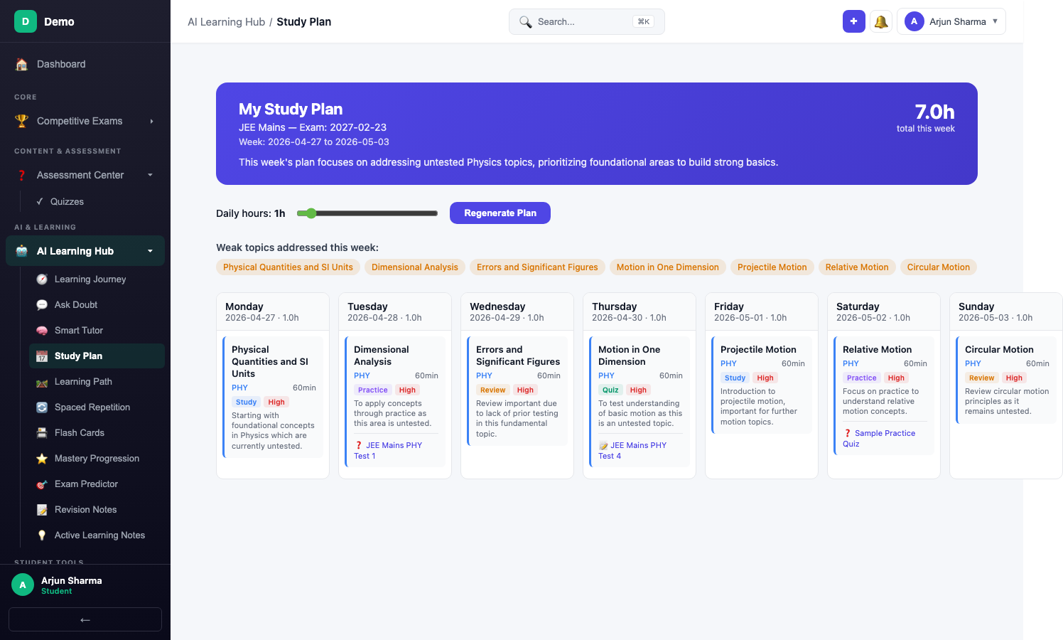 screenshot - Study Plan Page